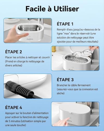 Thumbnail 5 de JeaTone Nettoyeur Ultrasons 46 kHz 600 ml – Bain Ultra-sonique Portable pour Bijoux, Lunettes, Dentiers et Montres