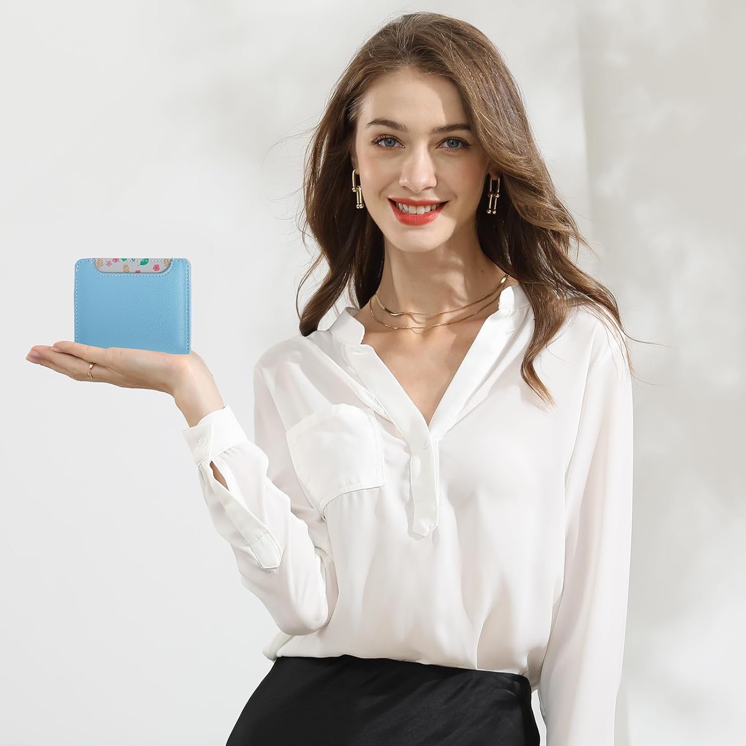 Thumbnail 6 de Pomelo Best Womens Wallet Soft Small Coin Purse - RFID Blocking Bifold with Zipper Pocket (Blue)