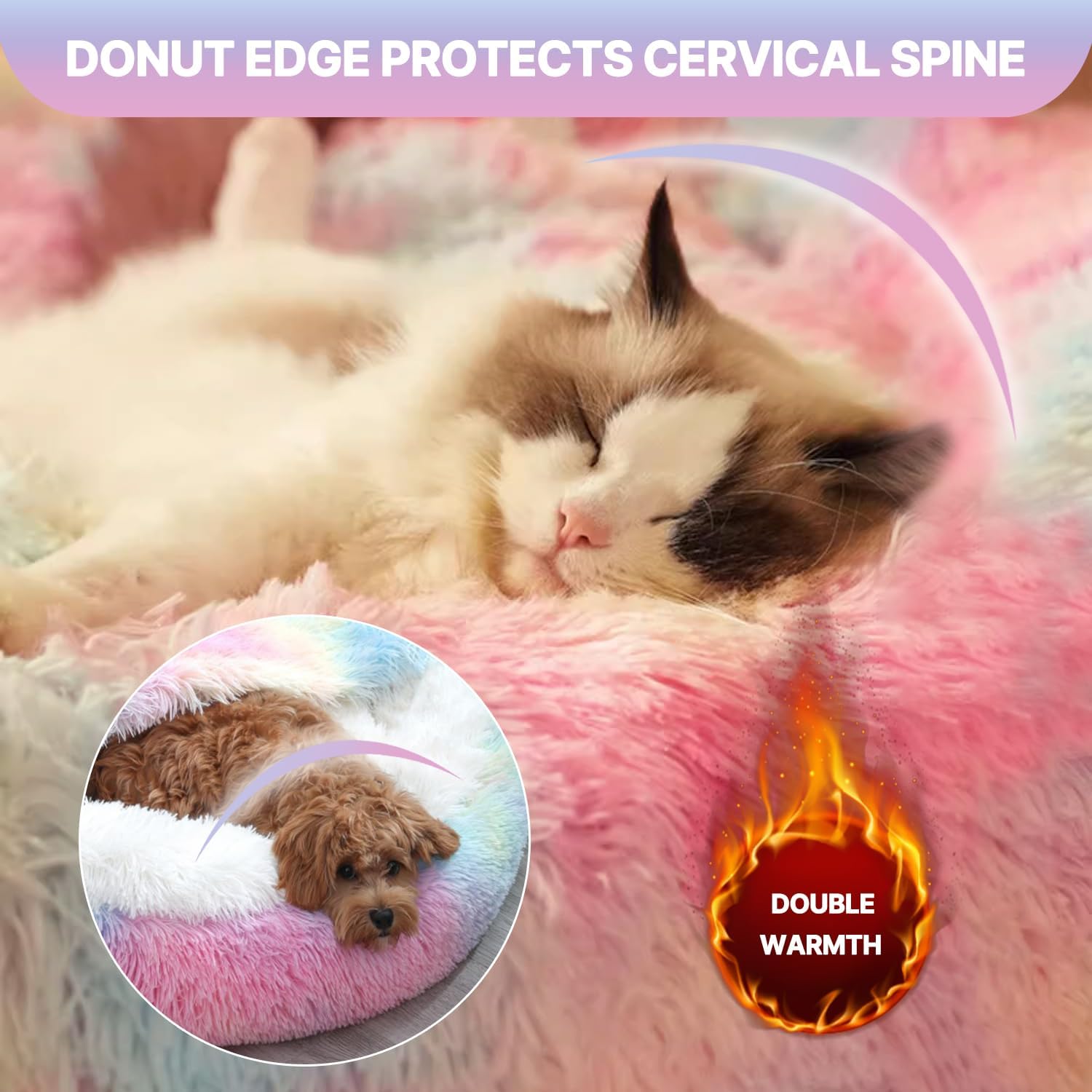 Detalle 2 de YIGAARUI Calming Dog Bed Fluffy Plush Pet Bed for Pets Under 10kg – Large Cave Design, Washable and Non-Slip Bottom (65 cm & 50 cm)