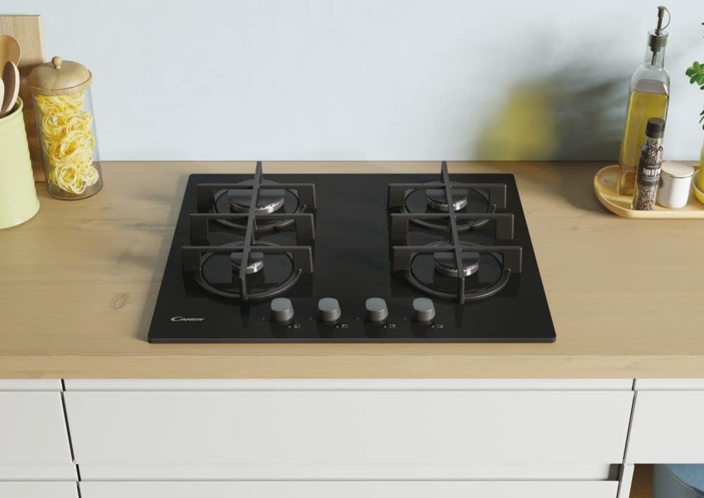 Detalle 2 de Candy CVG6B Piano cottura a gas 4 fuochi in vetro temperato nero