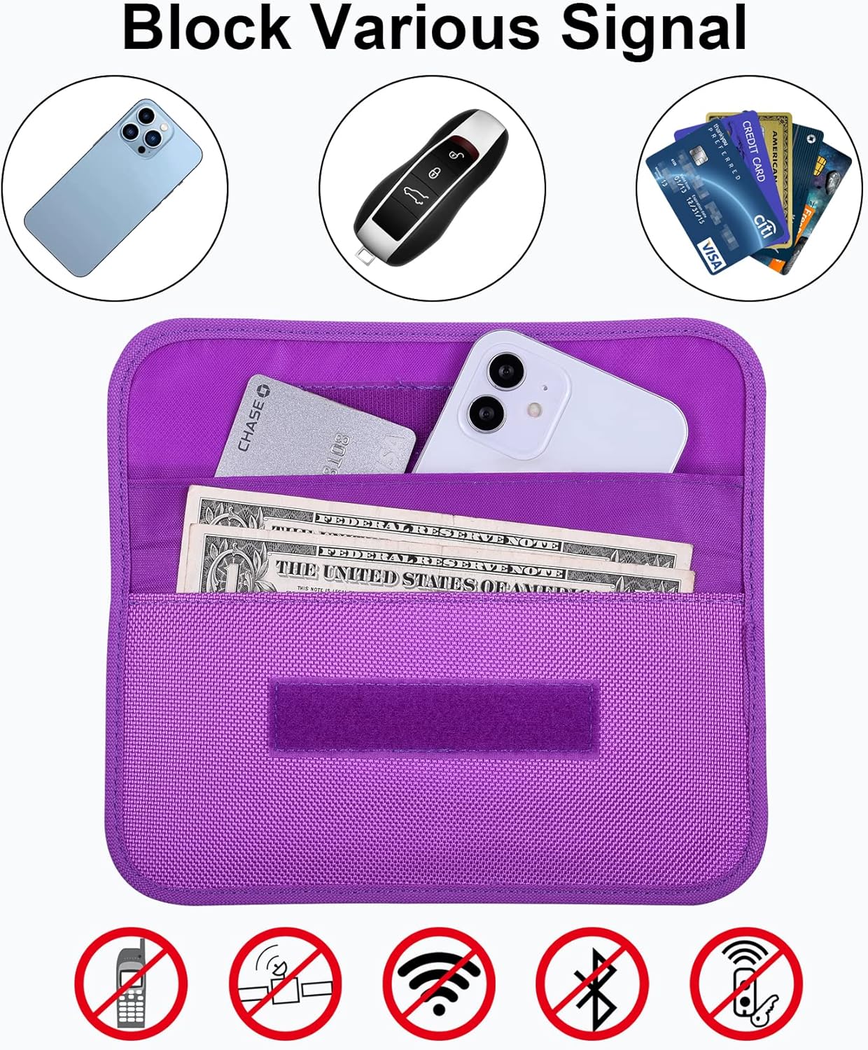 Detalle de wisdompro RFID Signal Blocking Bag (Faraday pouch) for cell phones and car keys, purple