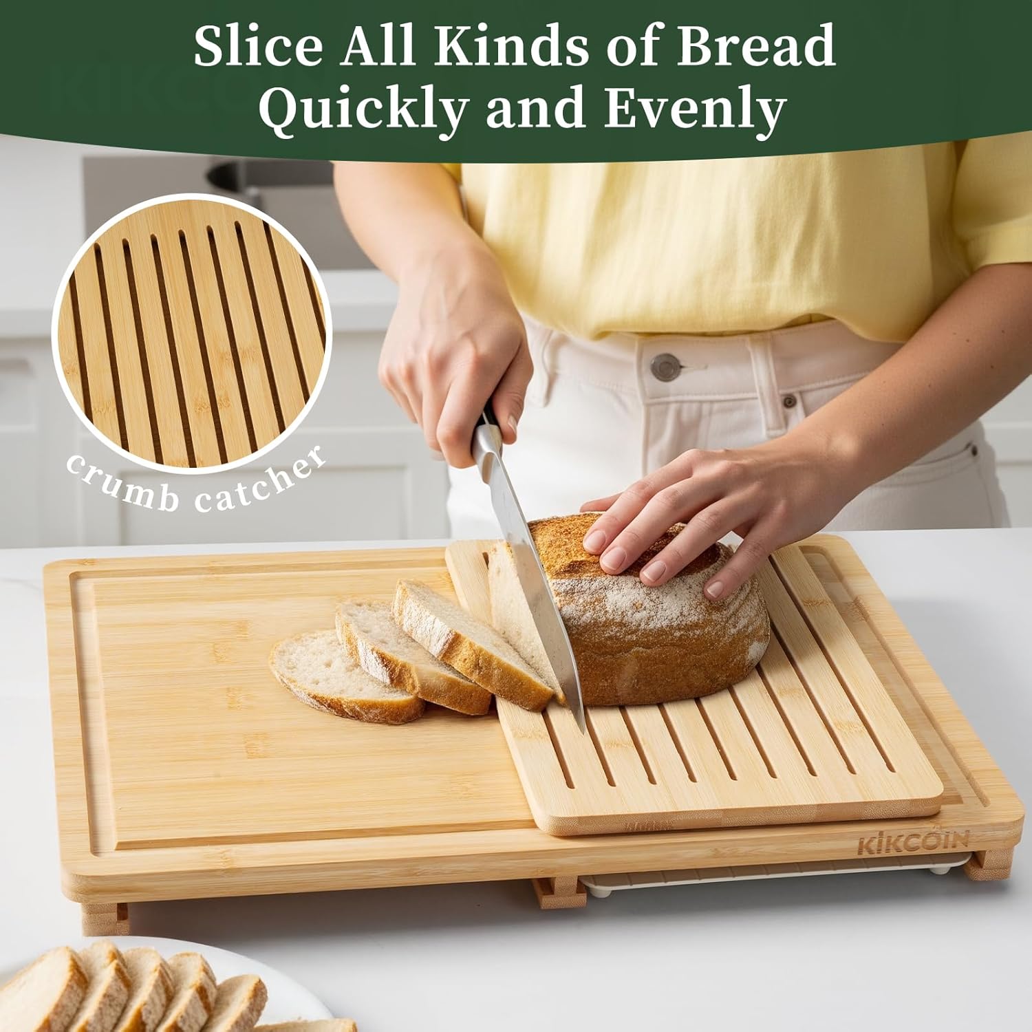 Thumbnail 5 de Kikcoin Bamboo Cutting Board Set with Defrosting Tray: All-in-One Meal Prep Kit