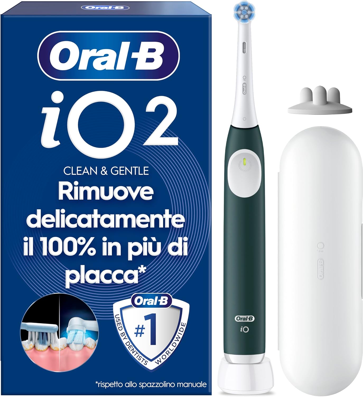 Detalle de Oral-B iO 2 Spazzolino Elettrico Ricaricabile – Verde con 1 Testina di Ricambio e Custodia da Viaggio