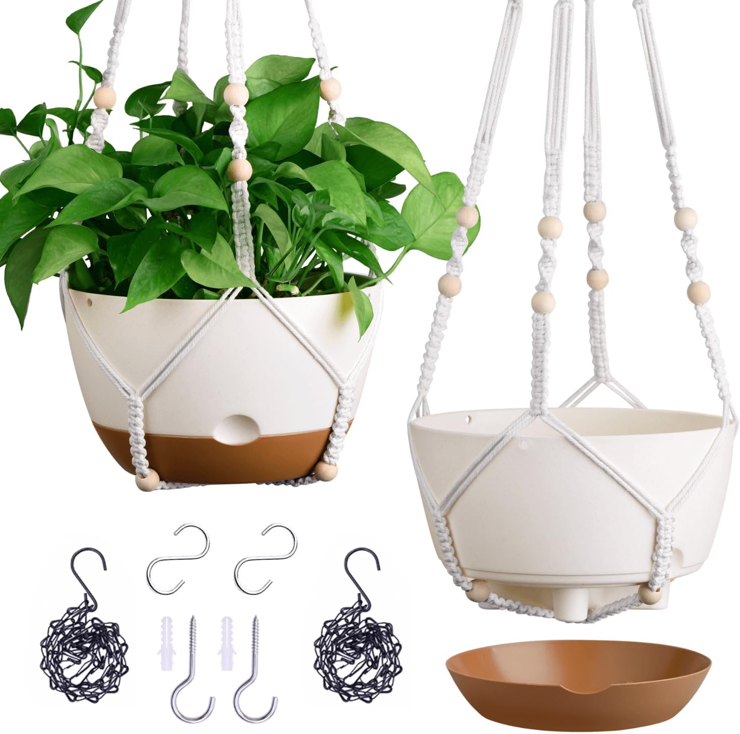Detalle de montresor 10-Inch Hanging Planters, Self-Watering White PP Set of 2