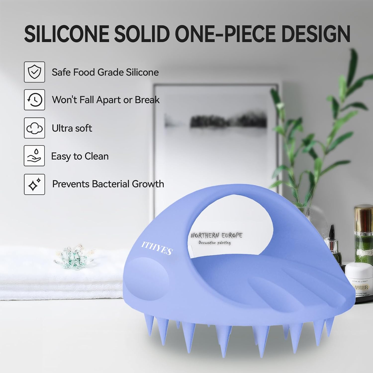 Detalle de Ithyes Big purple blue shampoo brush Scalp Massager, Silicone, Purple Blue