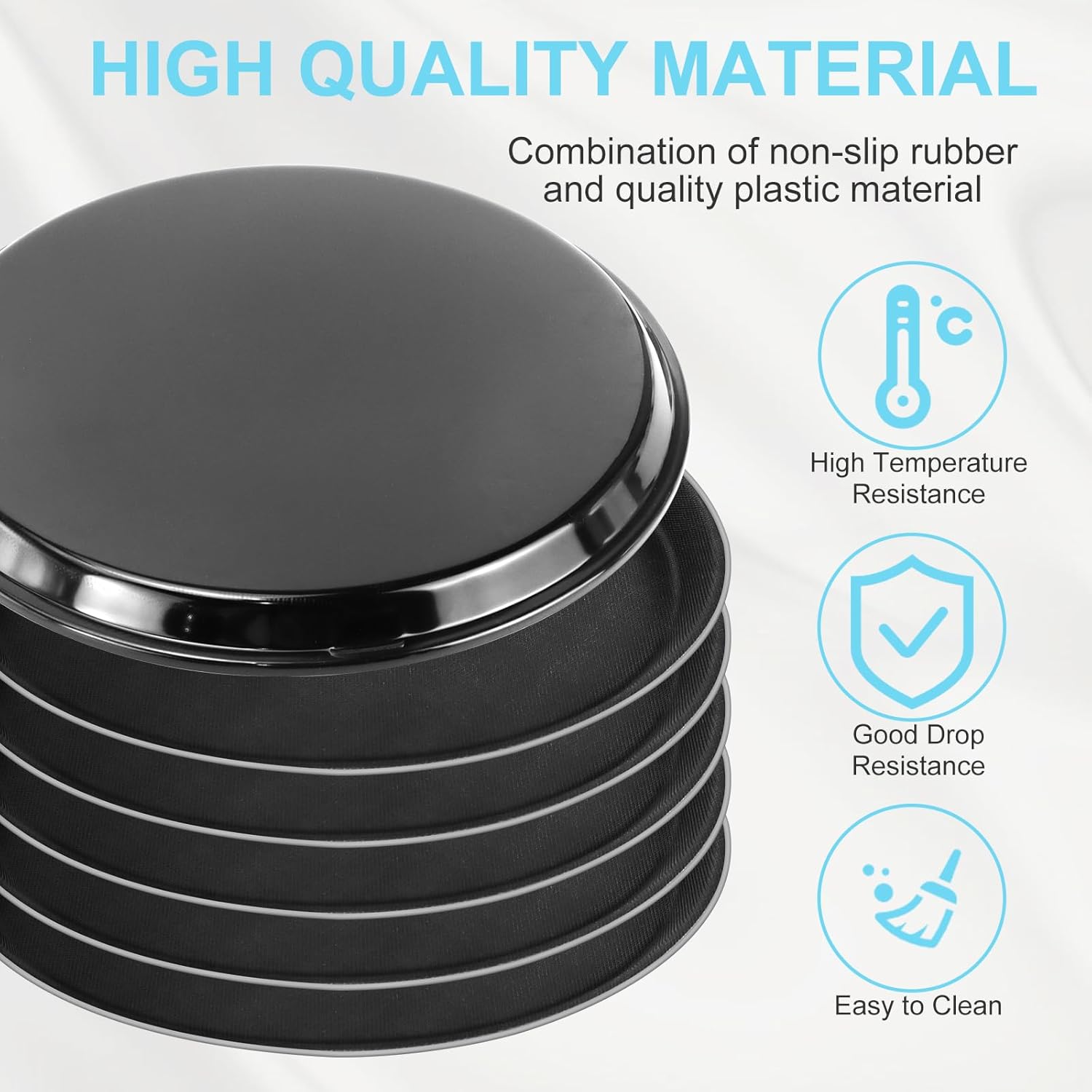 Thumbnail 2 de 6 Pieces Restaurant Serving Tray Set — Non-Slip Round Plastic Trays, 28 cm, Black