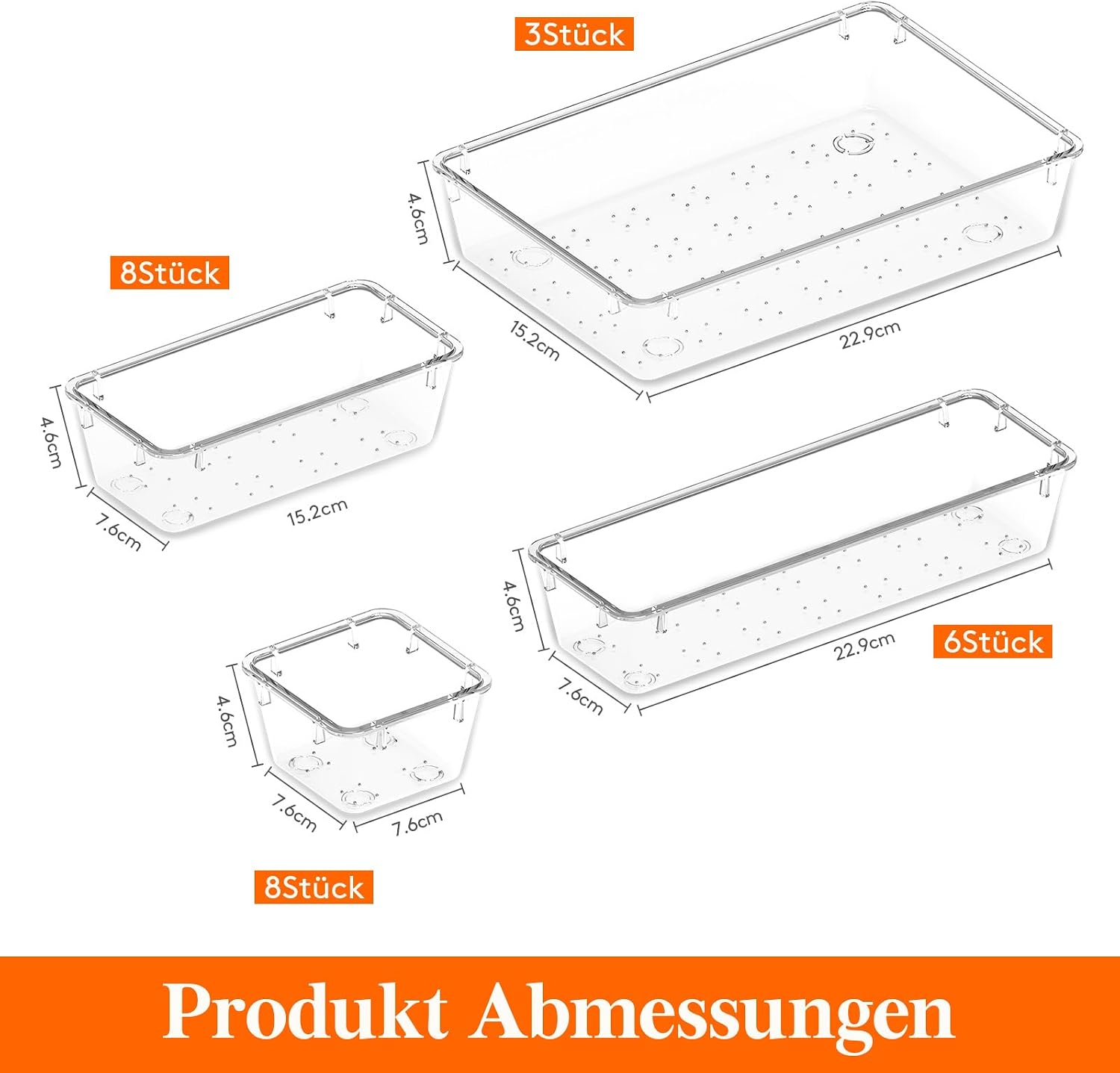 Detalle de LIFEWIT 25-teiliges Schubladen-Organizer-Set — klare Kunststoff-Boxen in 4 Größen für Ordnung auf Schminktischen, Schreibtischen und Bad