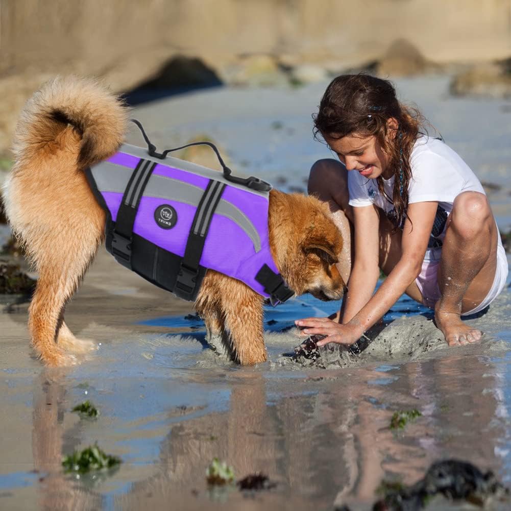 Detalle 2 de EMUST Life Jacket for Large Dogs — Double Rescue Handles, High Reflective, Purple, Size L