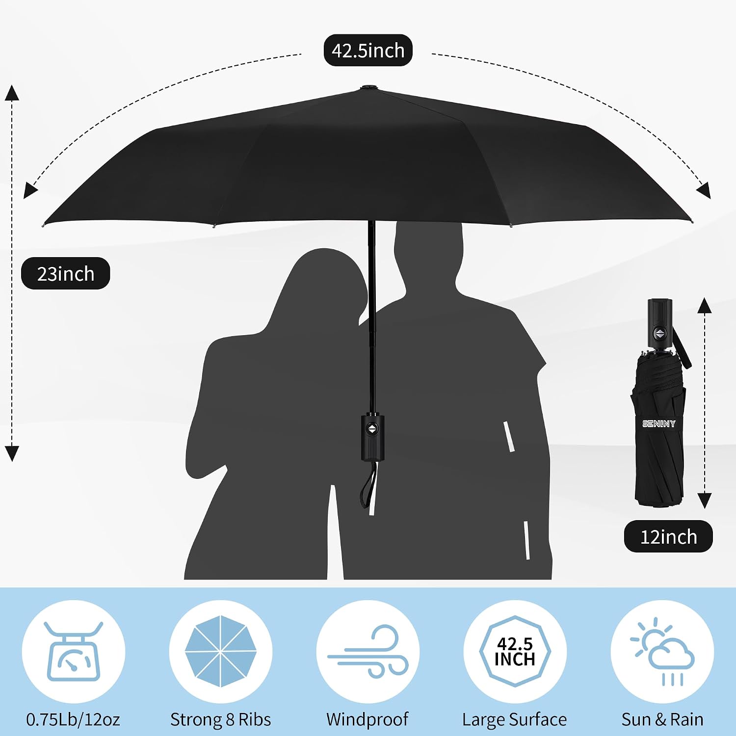 Detalle de Seniny Windproof Travel Umbrella: Auto Open/Close, UV Protection, Compact for On-the-Go