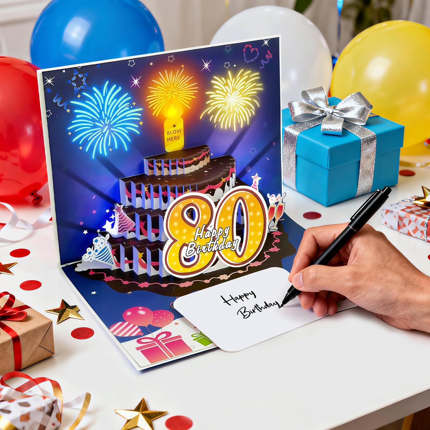 Thumbnail 3 de YianHien 80th Birthday Card: Musical Pop‑Up Card with LED Candle