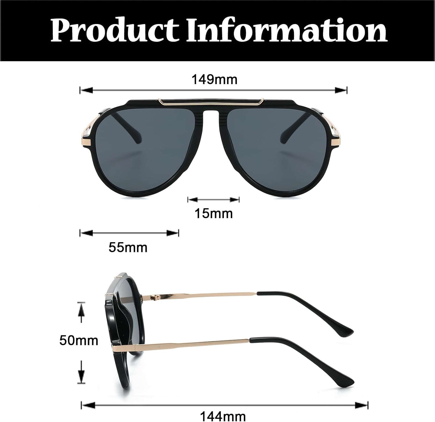 Detalle de LJCZKA Oversized Pilot Sunglasses – Gold Metal Frame, UV400 Protection