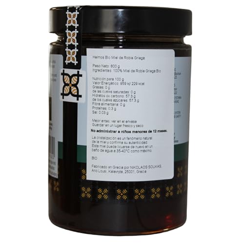 Detalle 1 de Helmos Bio Miel de Roble Griega 800 g 🍯