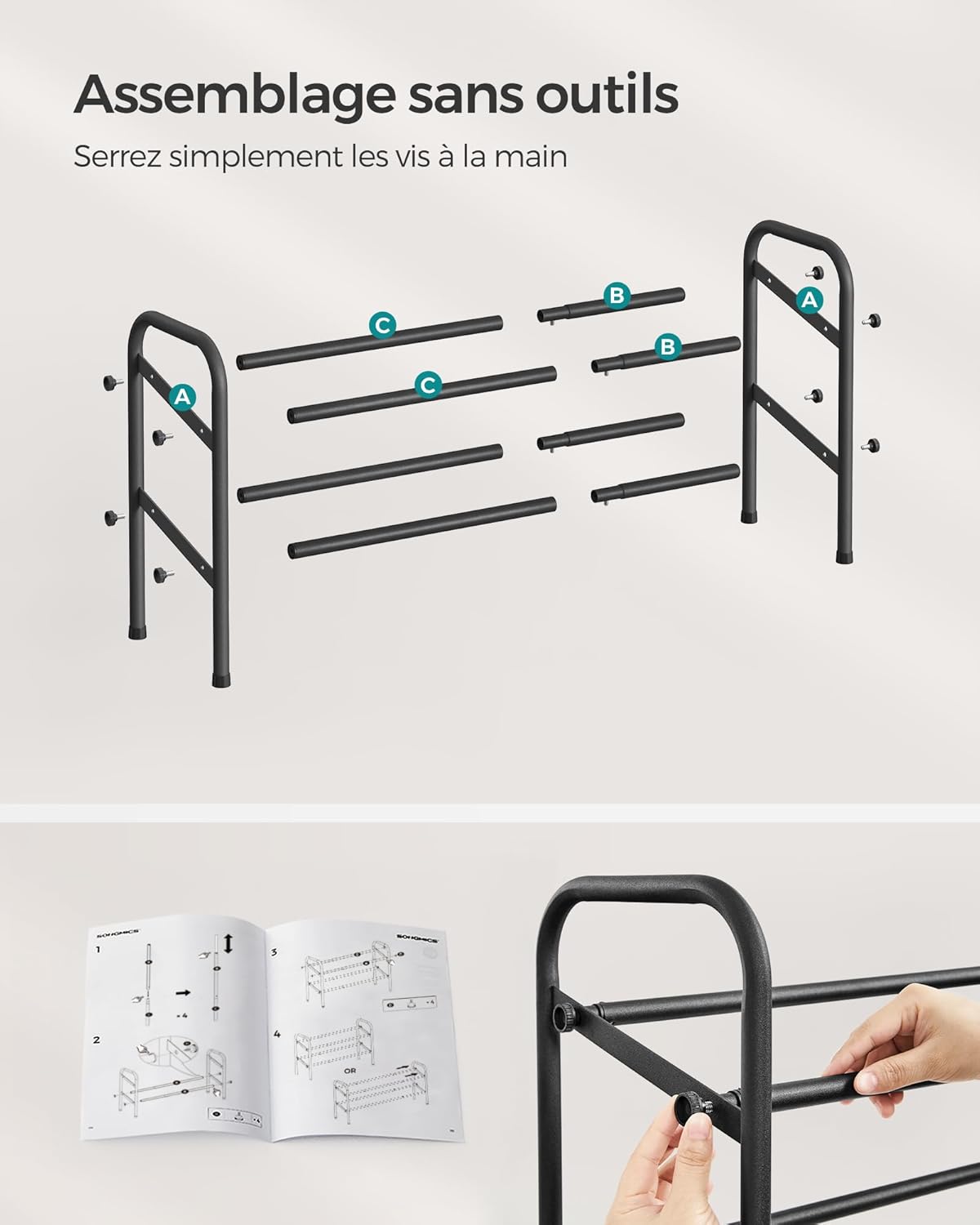 Thumbnail 4 de SONGMICS Étagère à Chaussures 2 Niveaux – Rangement Ajustable en Métal Noir, LMR029B01