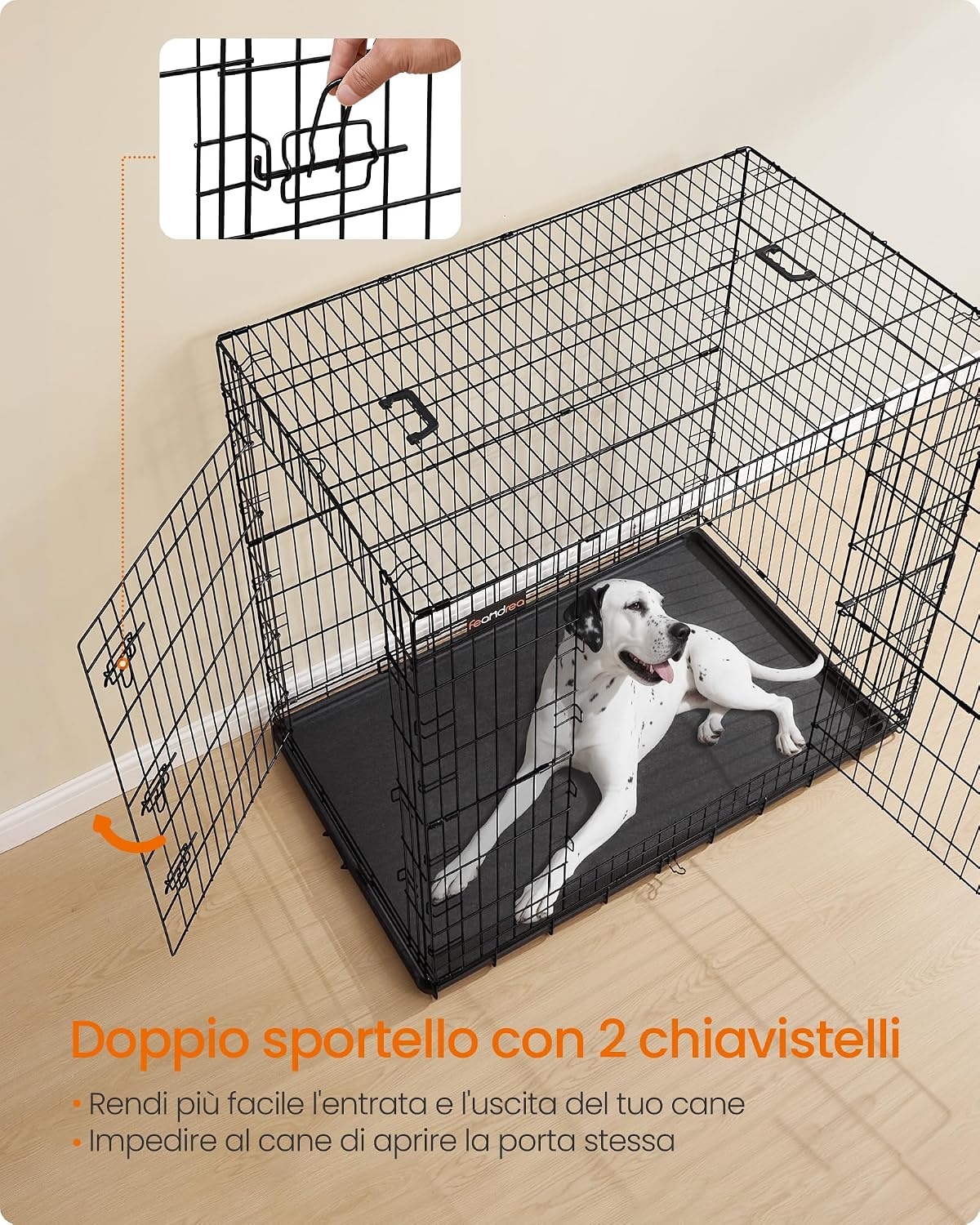 Thumbnail 2 de Feandrea Gabbia per Cani Pieghevole XXL con 2 Porte, Vassoio Rimovibile, 122 x 74 x 114 cm, Nero