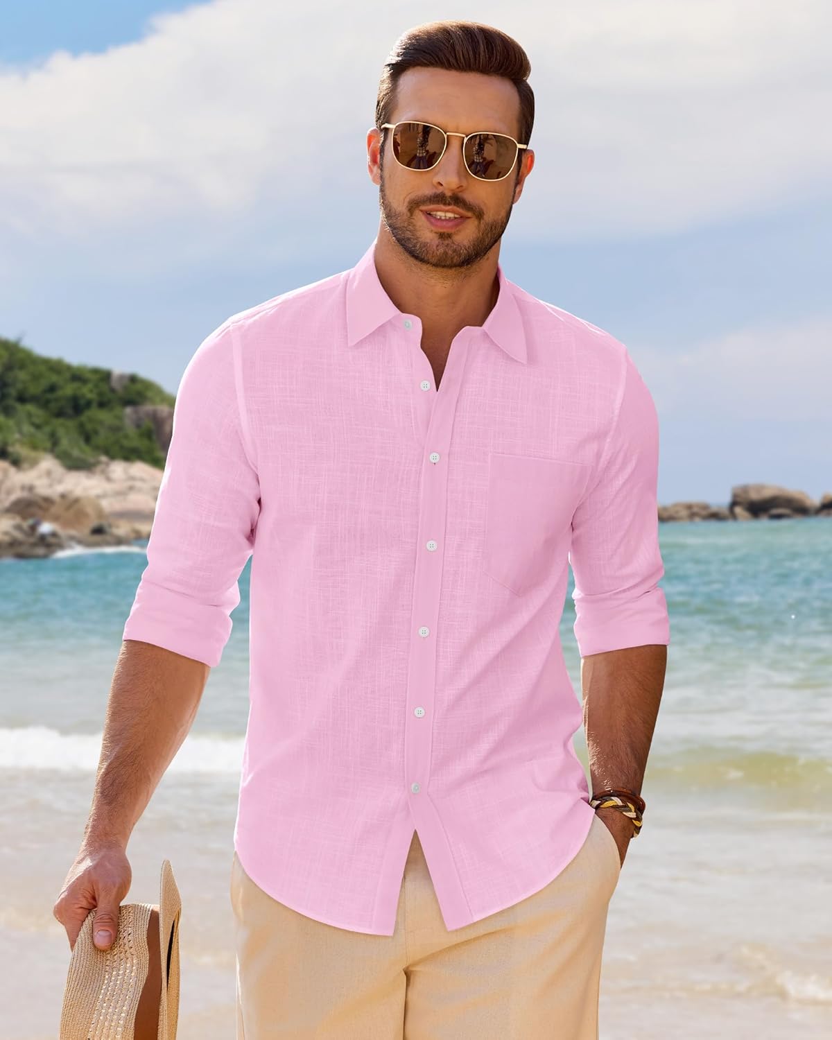 Thumbnail 3 de J.VER Leinenhemd Herren – Langarmhemd Regular Fit mit Button-Down aus Baumwolle/Leinen