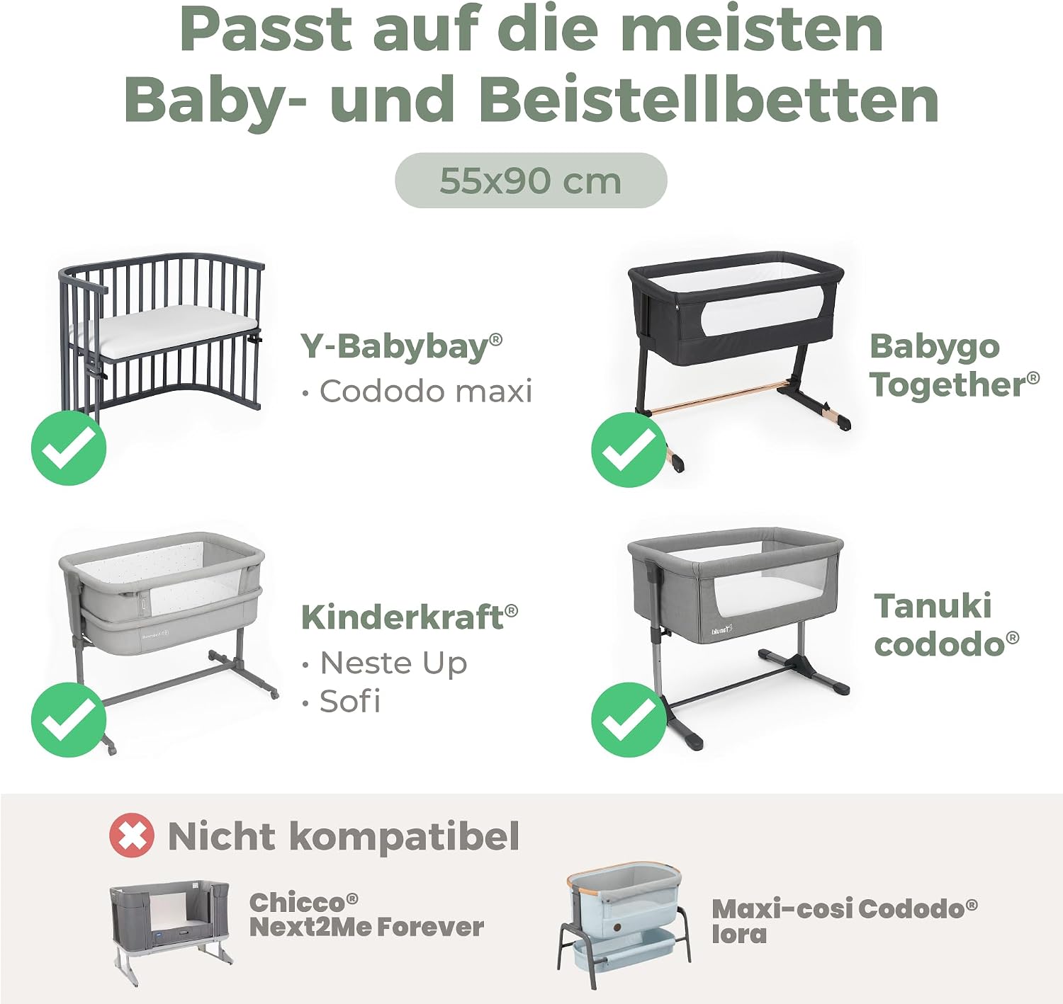 Thumbnail 4 de Dreamzie Set 2 Spannbettlaken Kinderwagen + Matratzenschoner Babybett (55x90 cm) aus 100 % Baumwolle