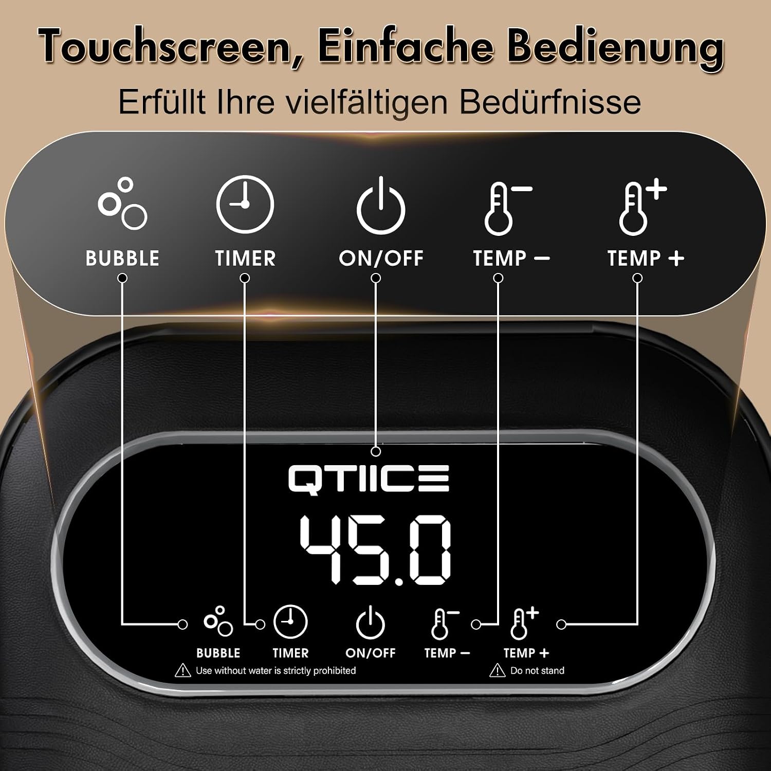 Thumbnail 1 de Qtiice Touchscreen faltbares Fußbad & Massagegerät mit Heizung, Blasen und Vibrationsmassage – Schwarz