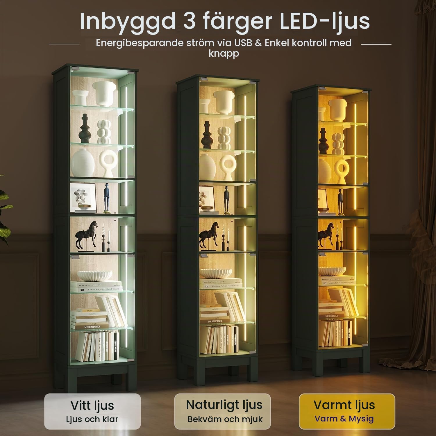 Thumbnail 2 de ZKIODV 6506 vitrinskåp med LED, 8 hyllplan och justerbara glashyllor