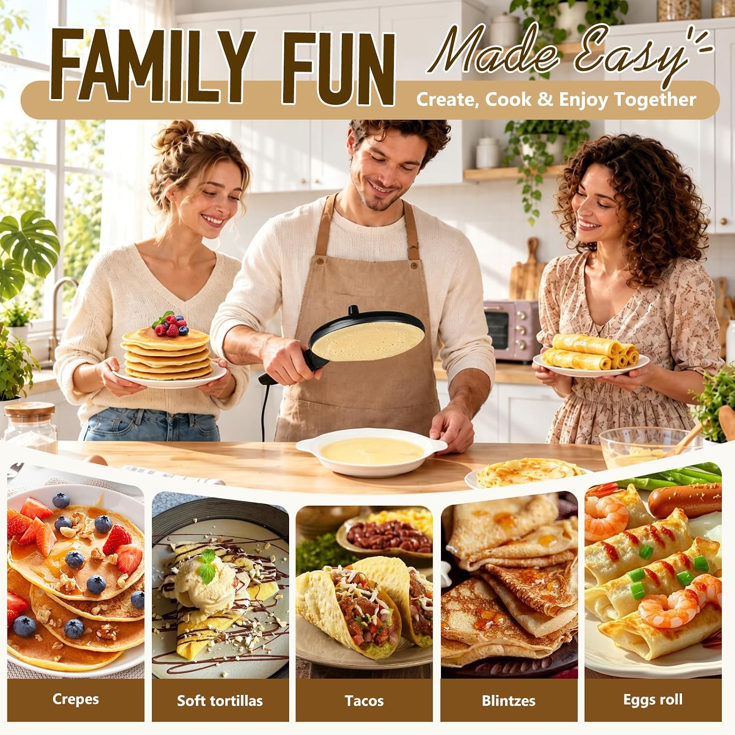 Detalle de Electric Crepe Maker with 8" Nonstick Pan — 800W, Auto Temp Control