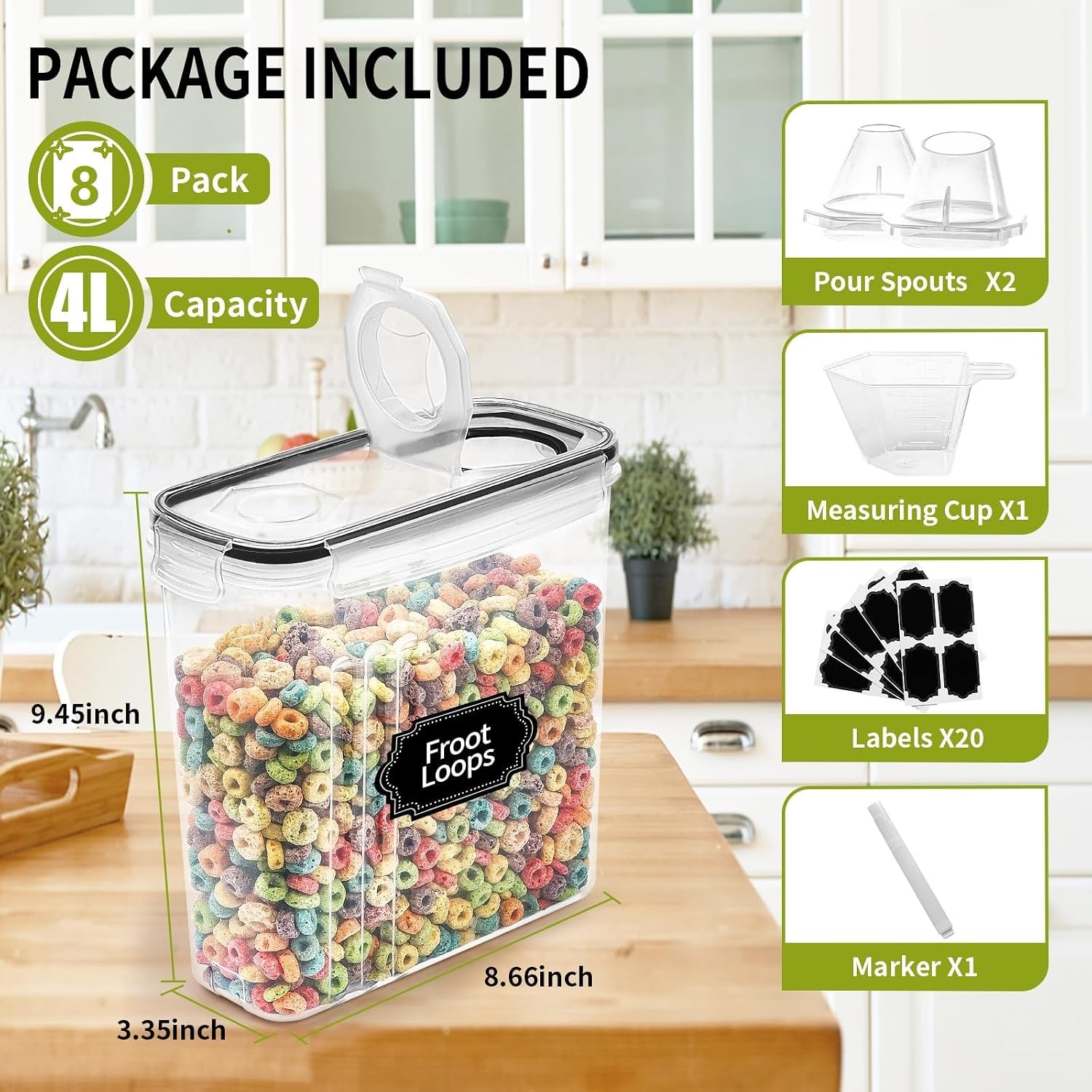Thumbnail 1 de Skroam 8-Piece 4L Cereal Storage Containers with Pour Spouts