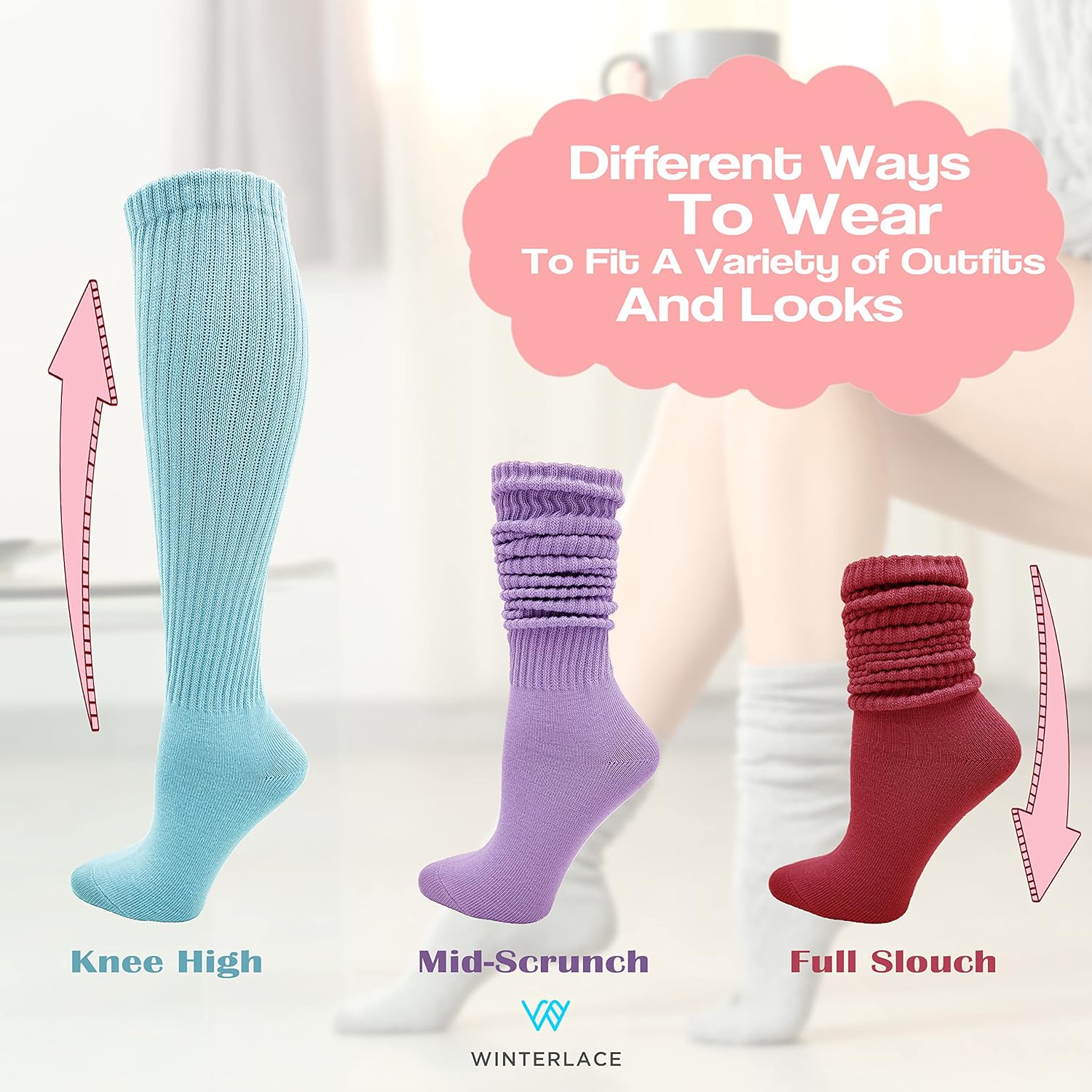 Thumbnail 3 de Womens Slouch Scrunch Boot Socks — 6 Pairs Warm Thick Knee-High Soft Retro Long Socks