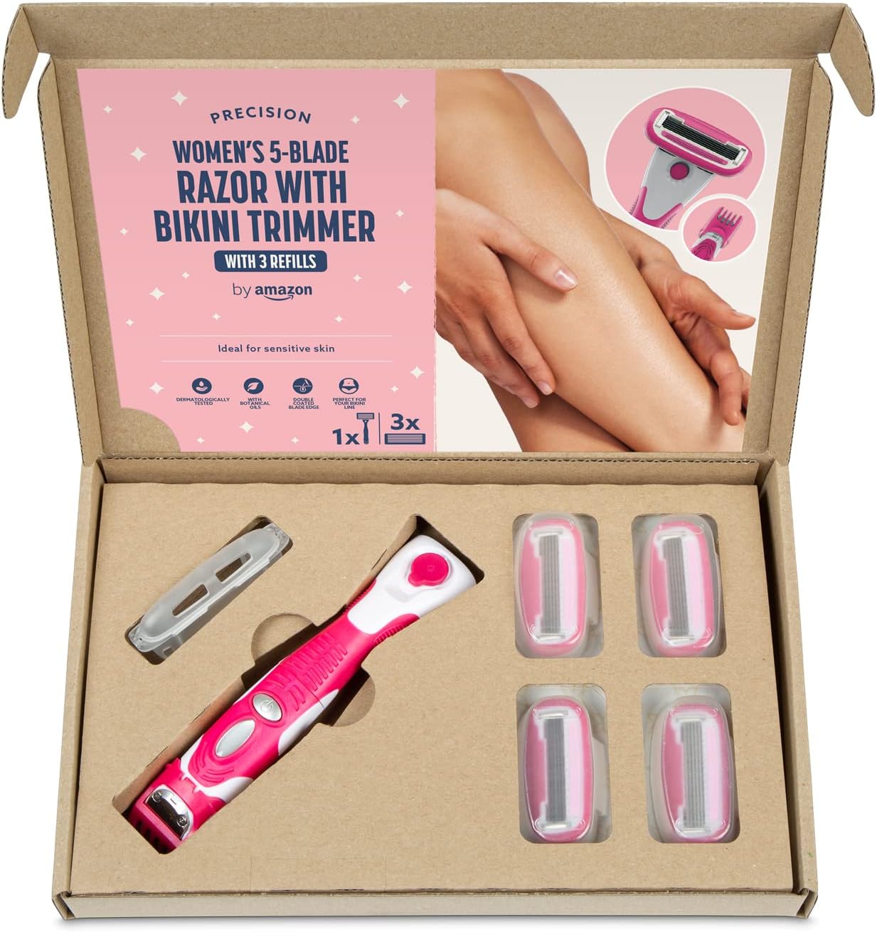 Thumbnail 4 de by Amazon Women's 5 Blade Razor with 3-in-1 Trimmer, Pink – 1 Handle + 4 Refills