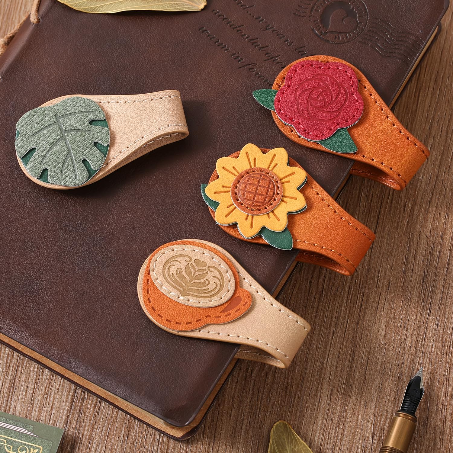 Detalle 2 de VYRANA FD0006 Vintage Magnetic Leather Bookmarks, 4-Pack, Multicolor