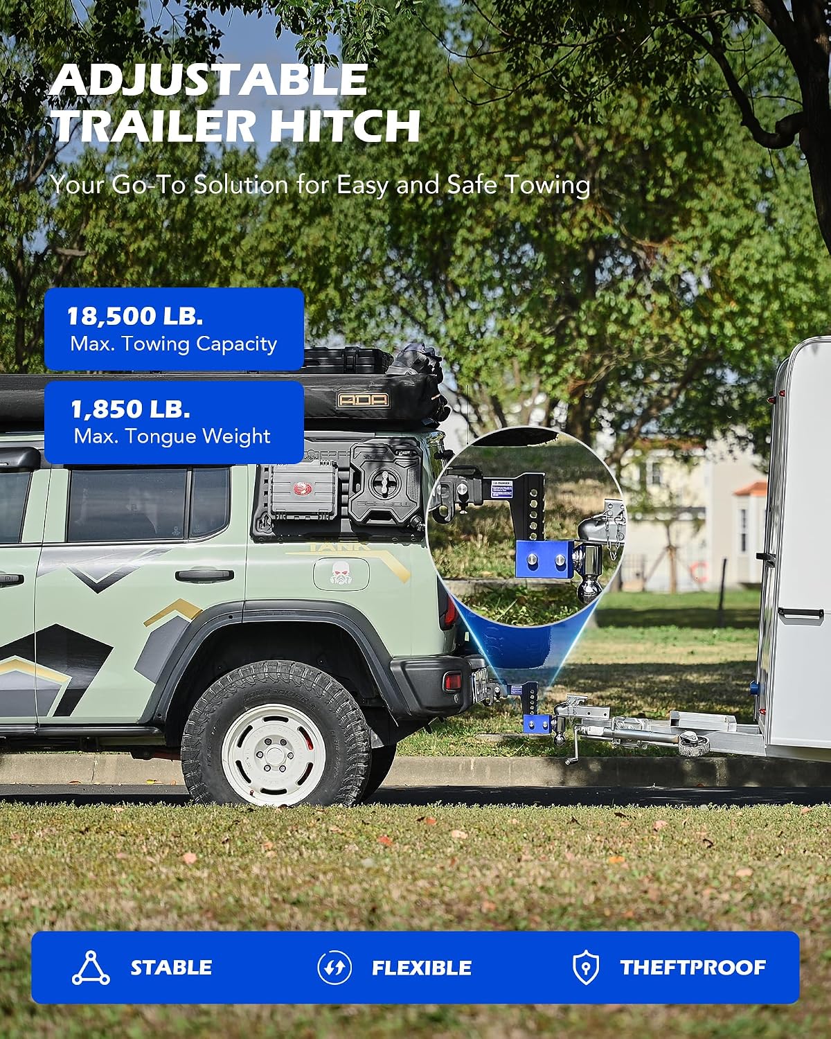 Detalle de OMT Adjustable Trailer Hitch 2.5-inch Receiver