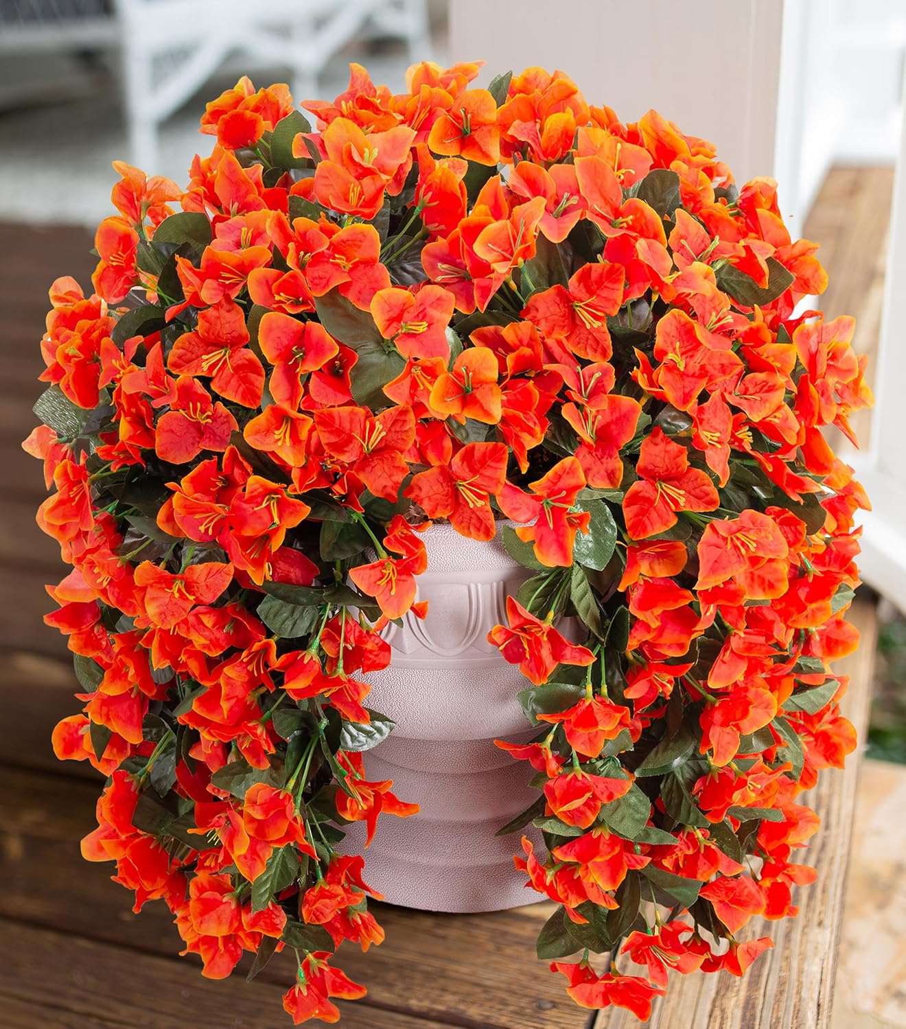 Detalle de Artificial Bougainvillea Faux Flowers (2 Bundles) UV-Resistant Silk Trailing Vines for Outdoor Fall Decor