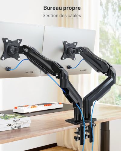 Detalle 2 de HUANUO Support Écran PC 2 écrans 13–32 pouces – Bras pour écrans plats, VESA 75×75/100×100mm, noir