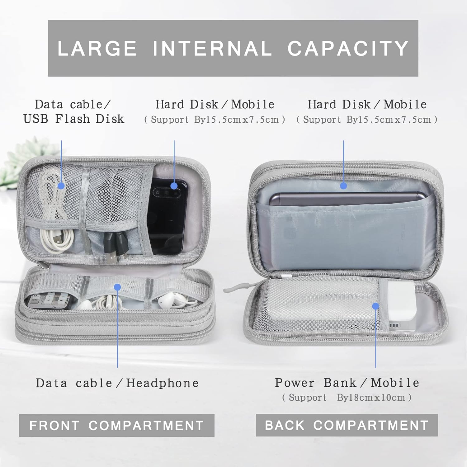Detalle de Skycase Kabeltasche – Doppelter Elektronik-Organizer mit Tragegriff, 8.3" x 5" x 2.6