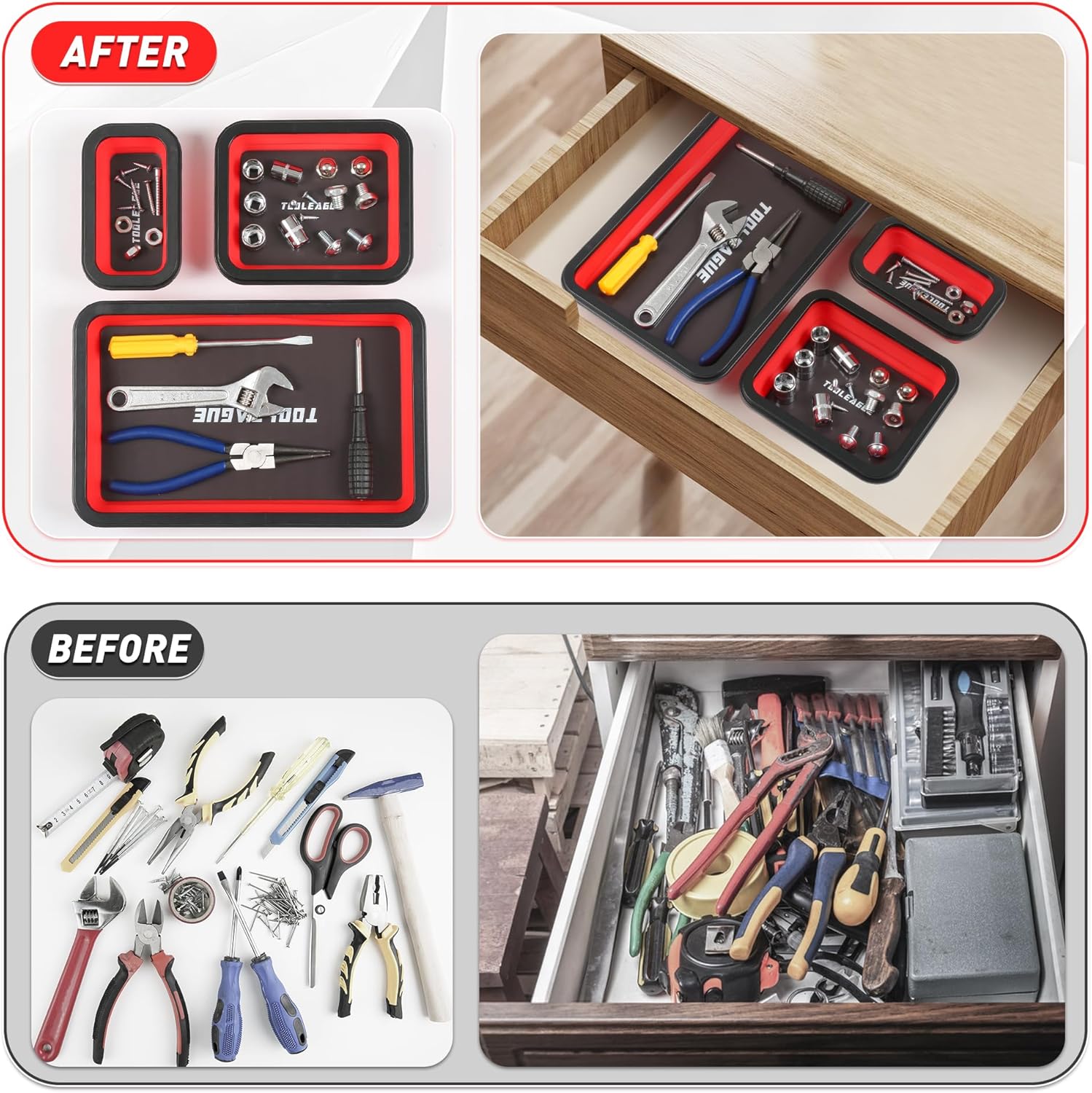 Detalle de TOOLEAGUE 3Pcs Collapsible Magnetic Parts Tray Set with 15Lb Magnetic Pickup Pen