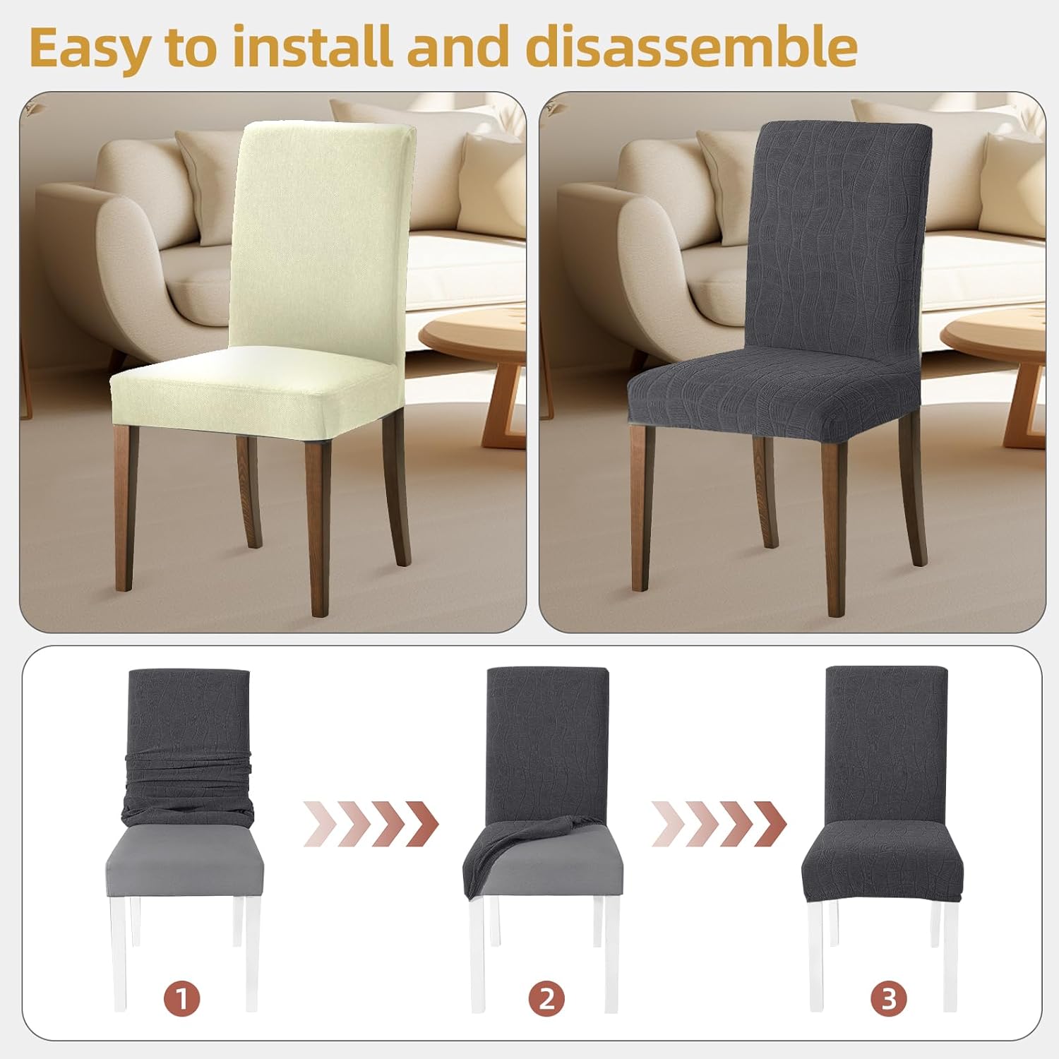 Detalle 2 de Housse de Chaise Ystyle 4 Pièces – Gris Foncé, Extensible, Lavable et Protection Durable