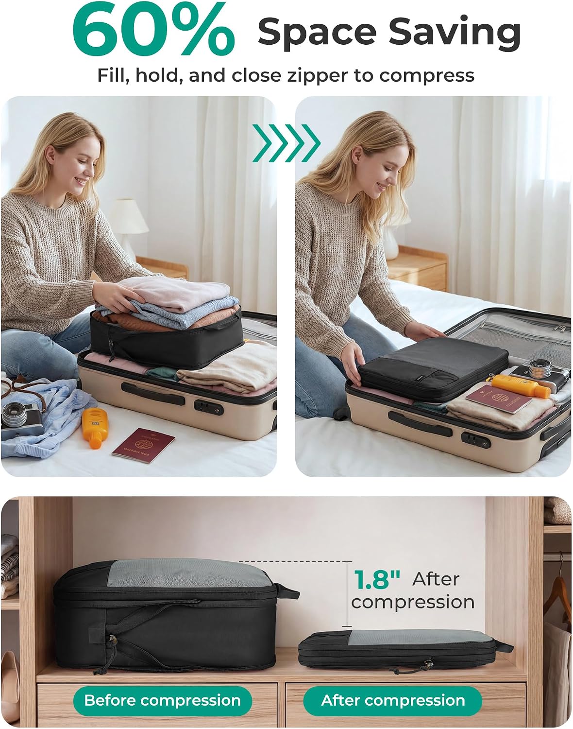 Thumbnail 2 de BAGSMART Compression Packing Cubes Set (2/4/6-Pack) for Travel Space Saving