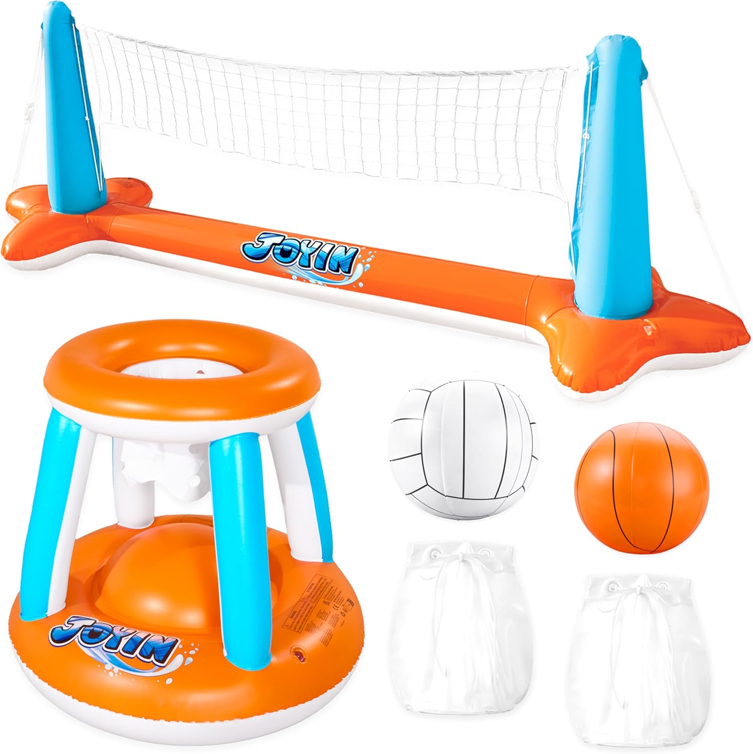 Detalle de JOYIN Inflatable Pool Float Set: Volleyball Court Net + Basketball Hoops (Inflatable Summer Water Game)