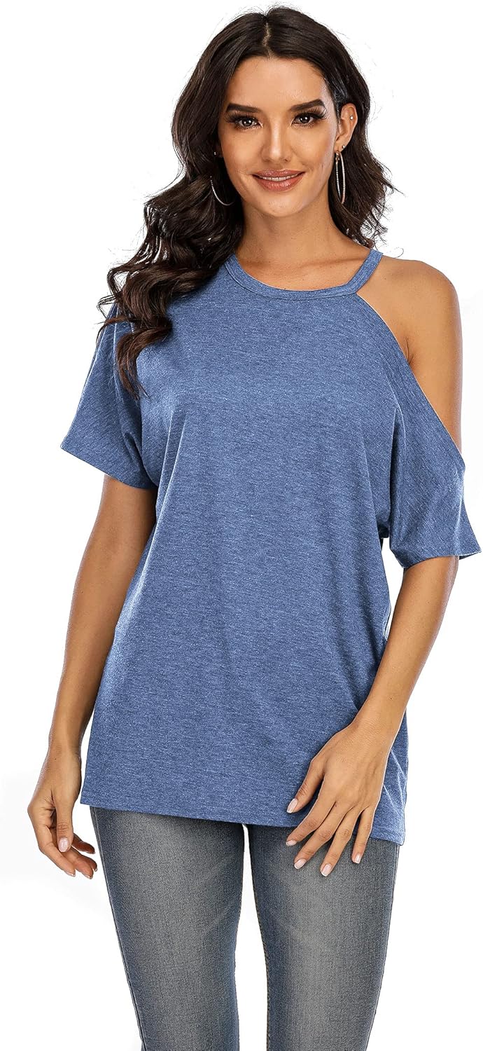 Detalle de Women Cold Shoulder T-Shirt Loose Fit Casual Top