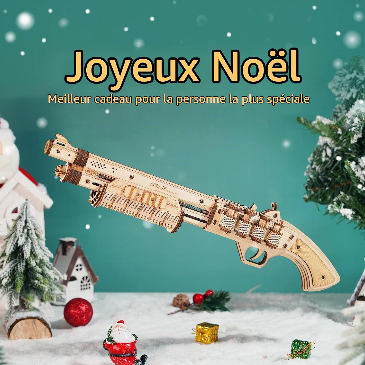 Detalle 2 de Robotime Terminator M870 3D-houten puzzel met mechanisch schietmechanisme
