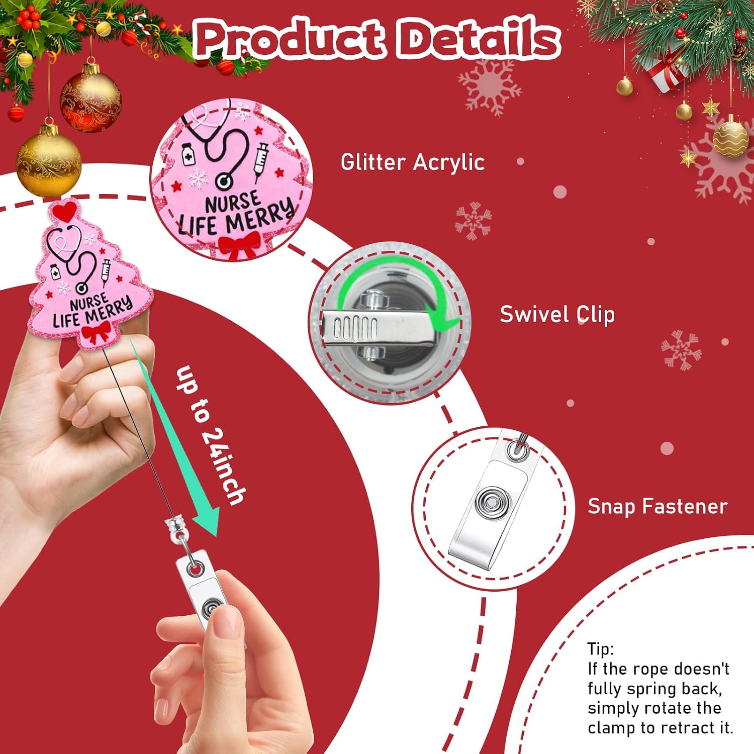 Thumbnail 3 de Jusen Christmas Badge Reel with 24-Inch Retractable Cord