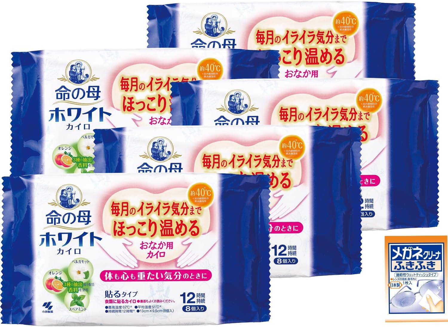Detalle de 桐灰 命の母ホワイトカイロ 貼るタイプ 8個入×5個 香り付き