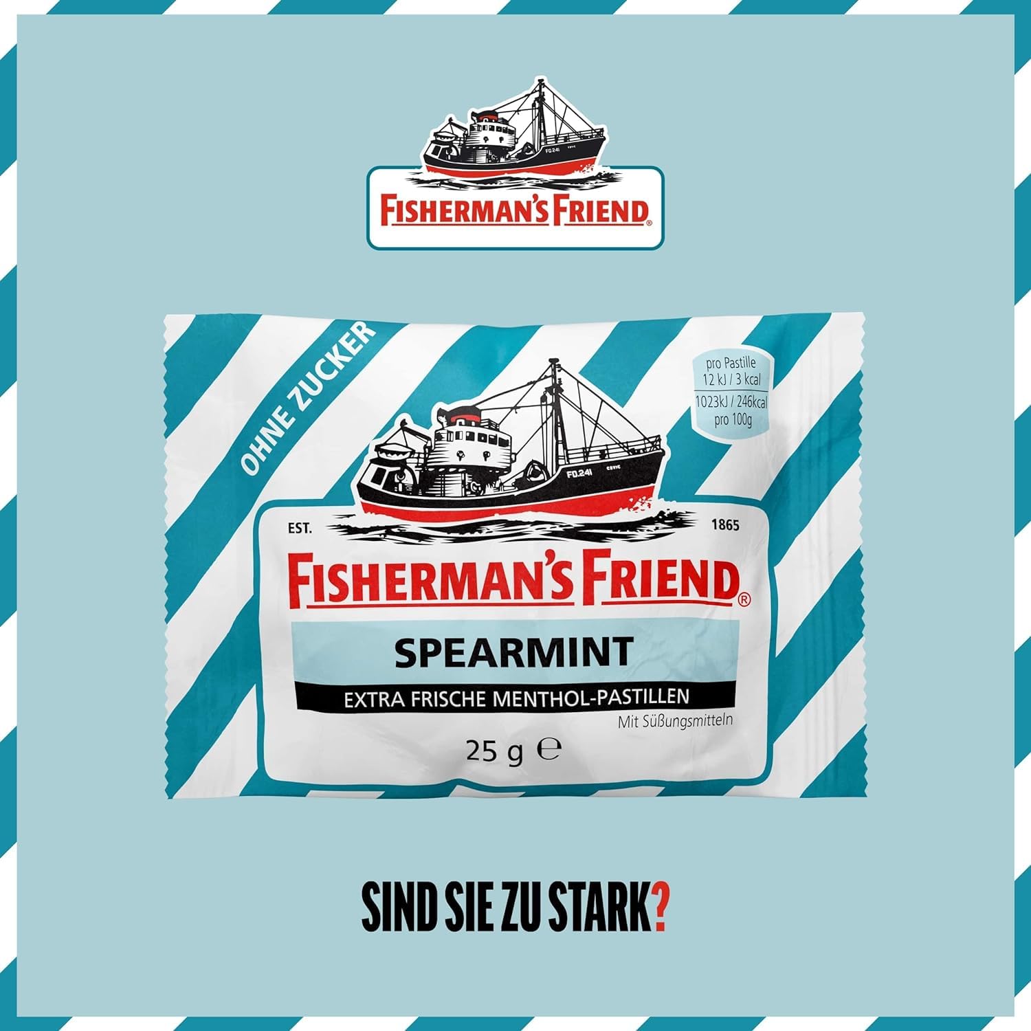 Detalle de Fisherman's Friend Spearmint – 24er Vorratsbox, zuckerfrei, vegan und erfrischend mintig