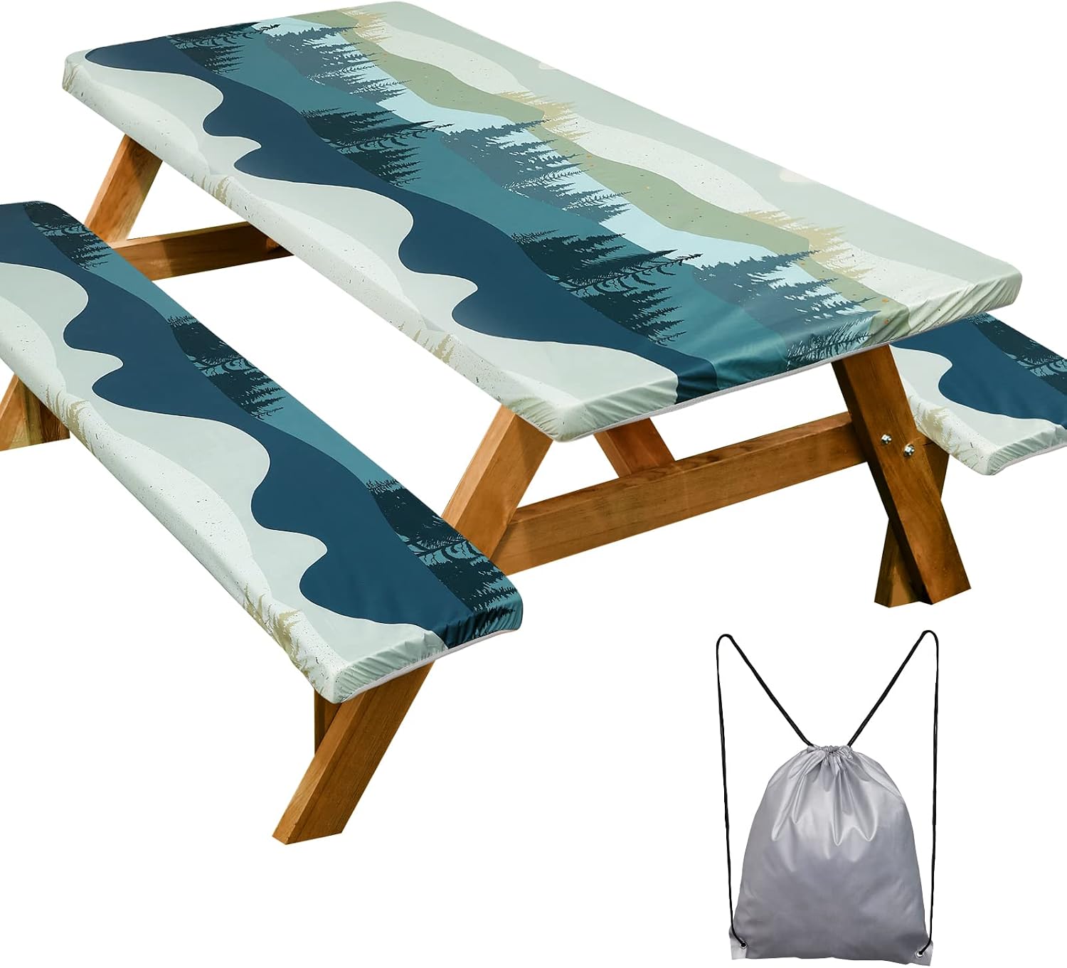 Detalle de Play Tailor HK005602@#JFBA Picnic Table and Bench Cover Set, Green Blue