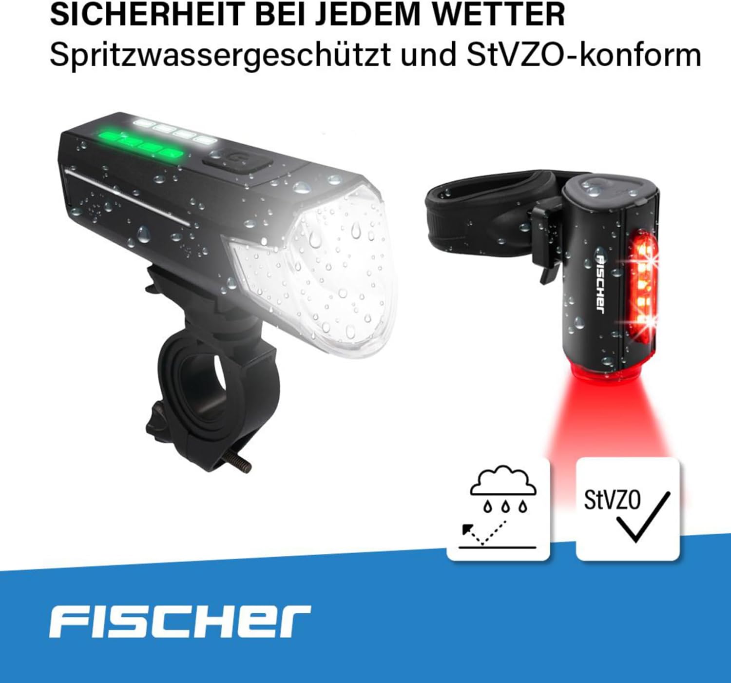 Thumbnail 4 de Fischer Bicycle Lighting Set 80/40/20 Lux with 360° Rear Light and USB Charging