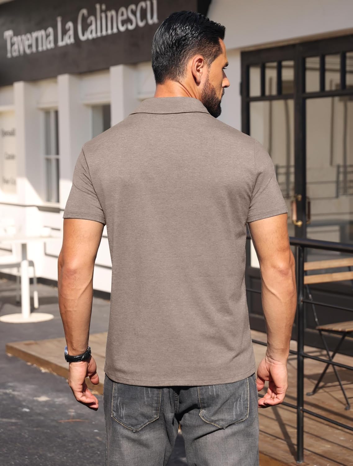 Detalle 2 de Hisir Mens Polo Shirt Cotton Short Sleeve with Pocket – Modern Smart-Casual Polo
