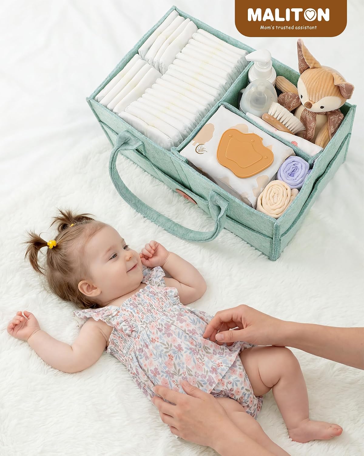 Thumbnail 1 de Maliton Felt Diaper Caddy Organizer, Large Green, 8 Exterior Pockets