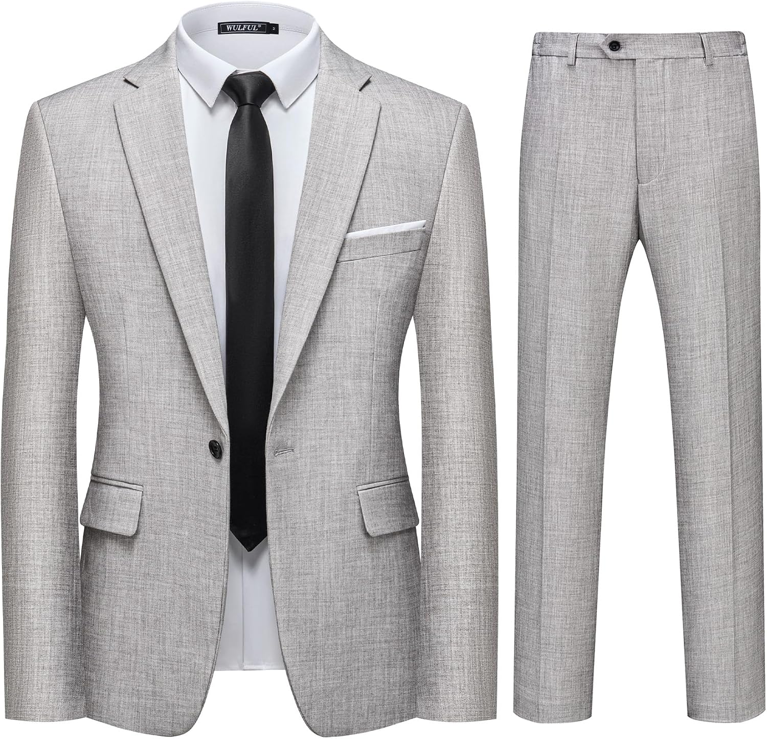 Detalle de WULFUL Men’s 2-Piece Slim Fit Suit Set (One-Button Blazer Jacket + Pants) for Parties, Weddings & Business