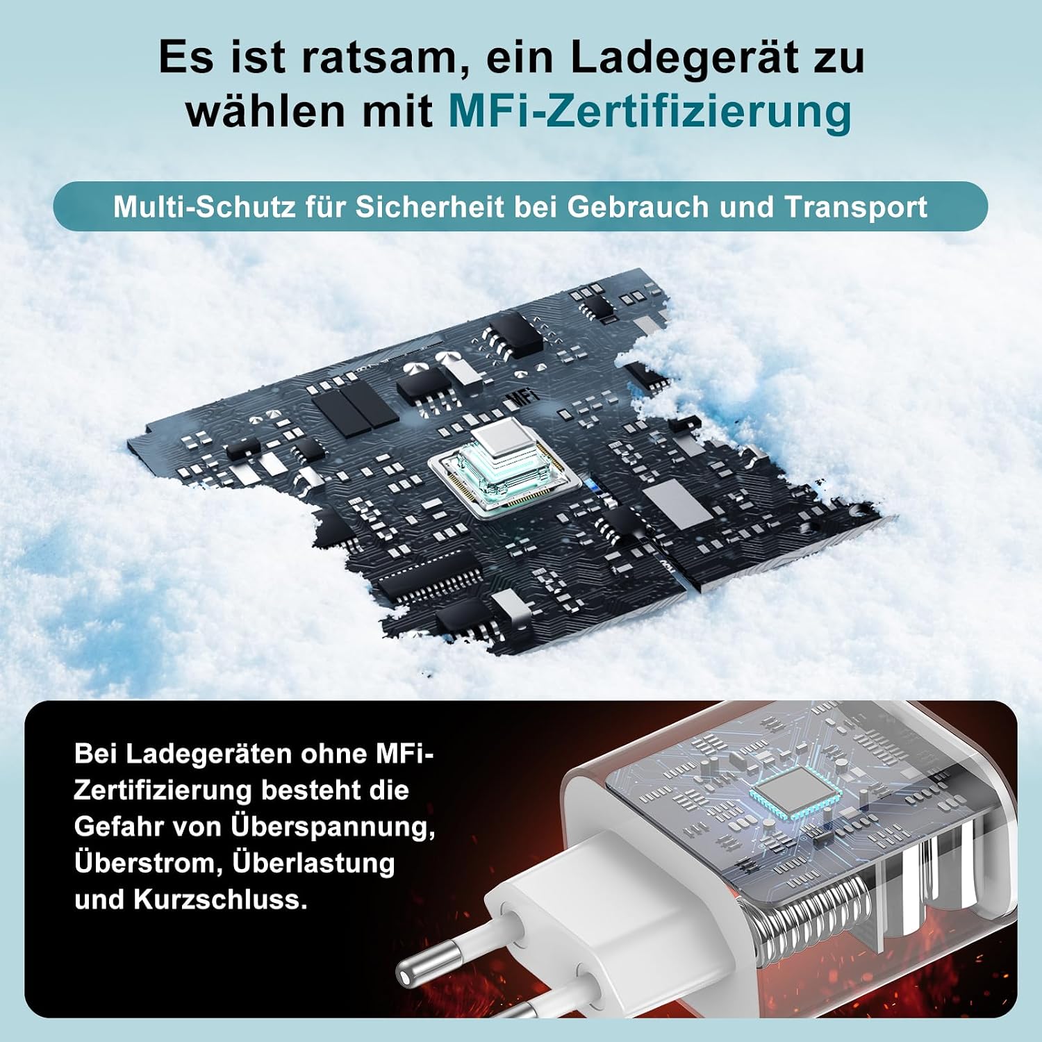 Detalle 2 de DGVERS 20W USB‑C Ladegerät & 2m USB‑C Kabel – Schnelles Laden für iPhone 17/16/15 und iPad, MFi-zertifiziert
