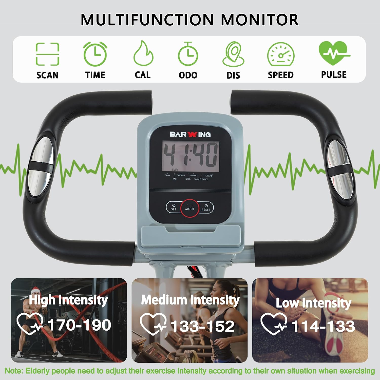 Detalle de BARWING 5-in-1 Foldable Exercise Bike with 16-Level Magnetic Resistance