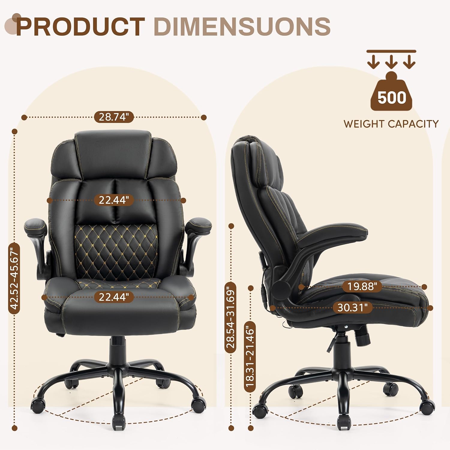 Detalle 2 de BIGGARSIT Massage office chair, 500 lb Capacity, Heat and 4-Point Vibration