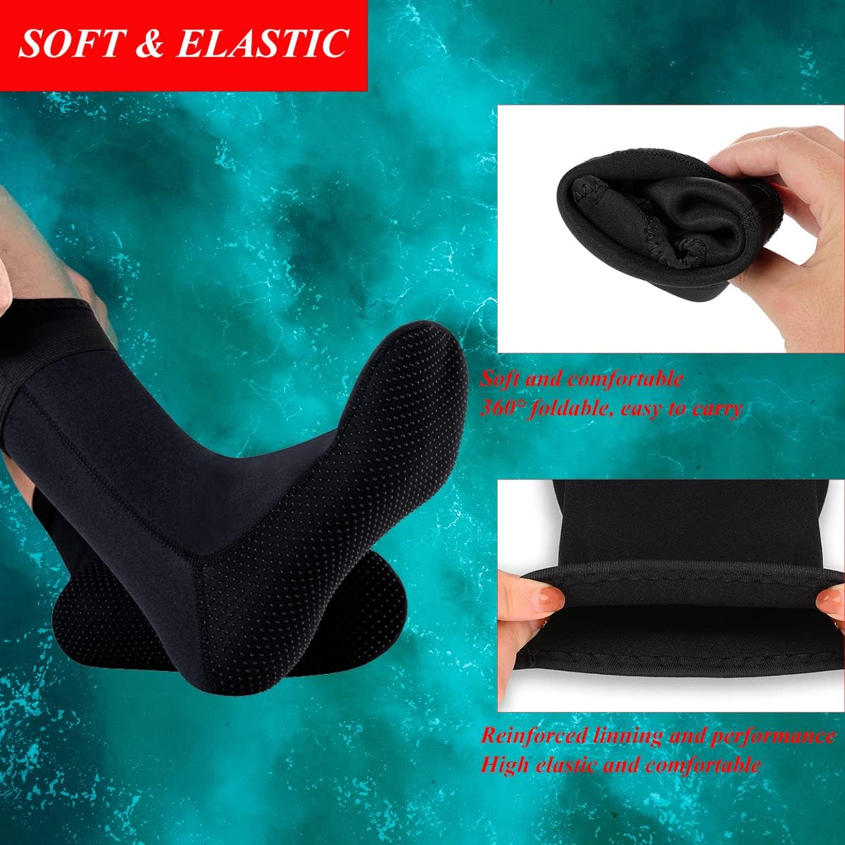 Detalle de YDQUANI 3mm neoprene wetsuit socks with anti-slip grip (thermal diving & snorkelling socks)