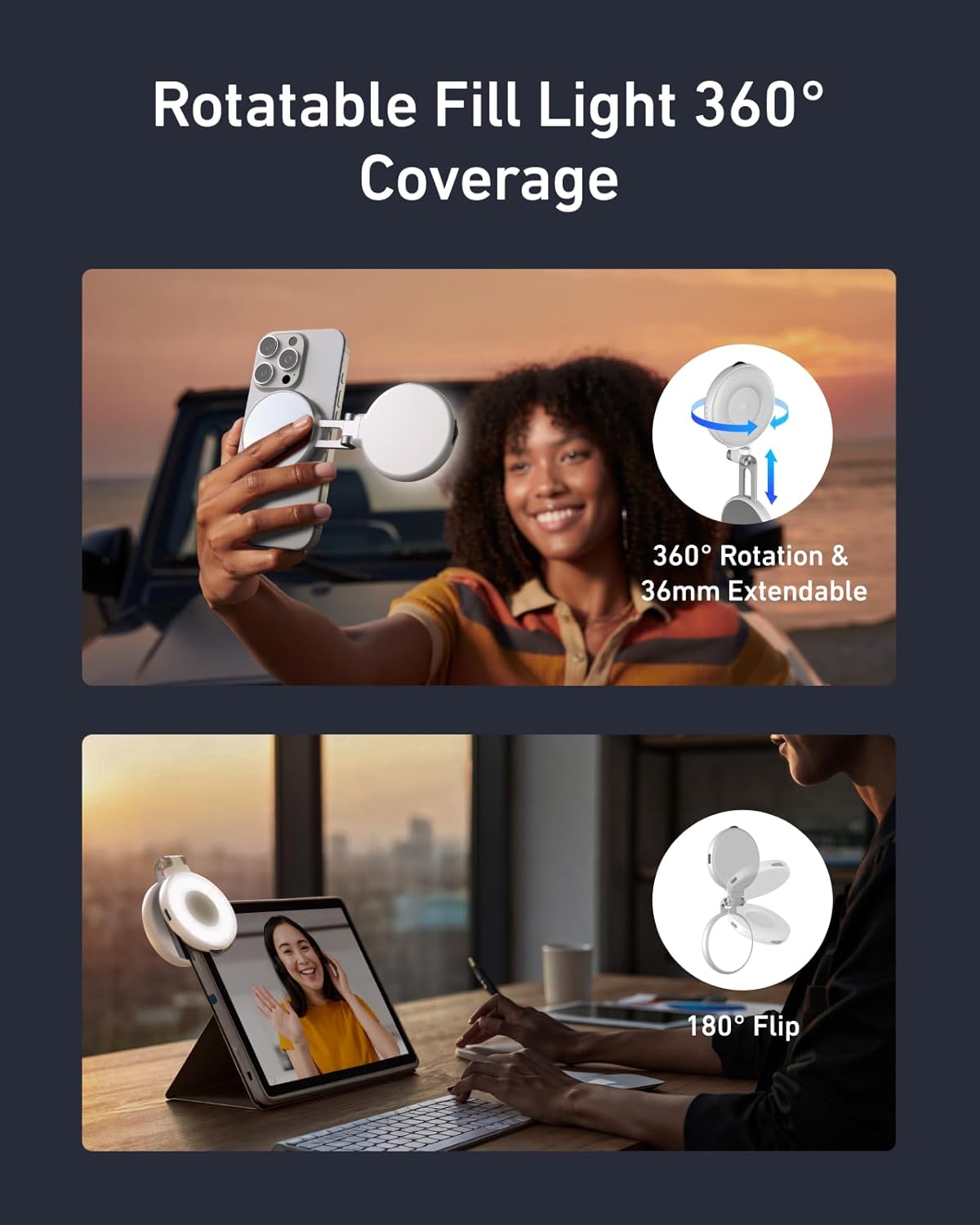 Thumbnail 2 de TELESIN C03 Luce per Selfie magnetica con specchio: illuminazione professionale in un accessorio ultraleggero